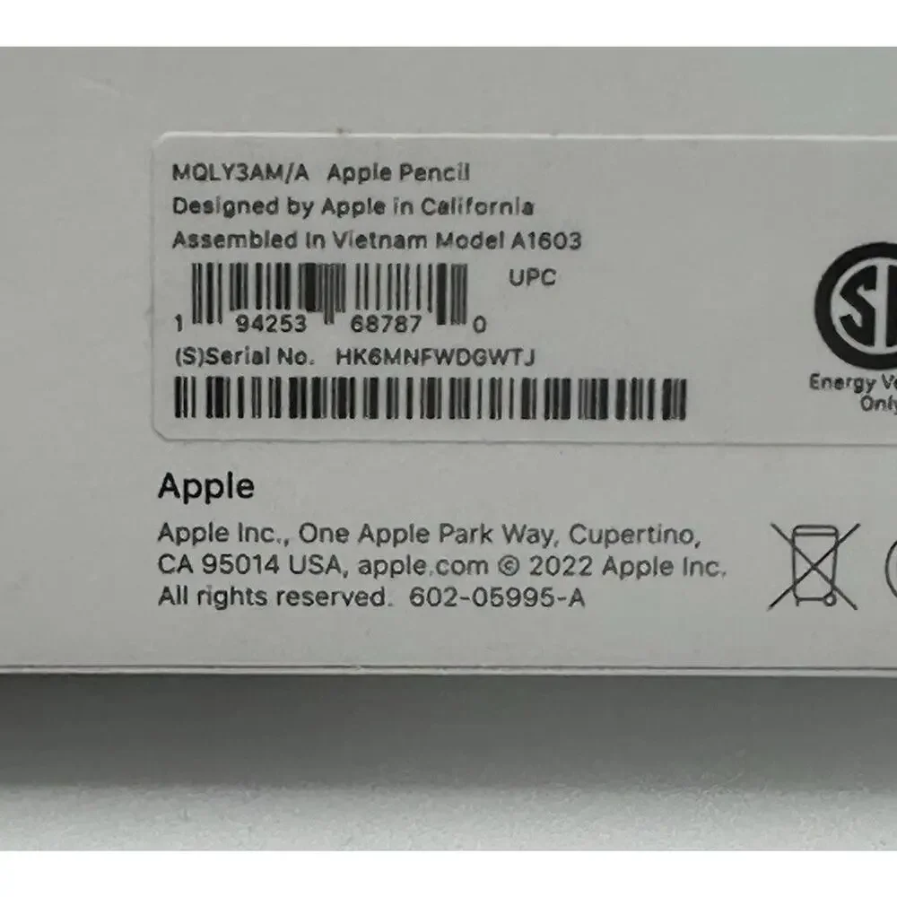 Apple Pencil 1st Generation White Bluetooth Stylus MQLY3AM/A A1603